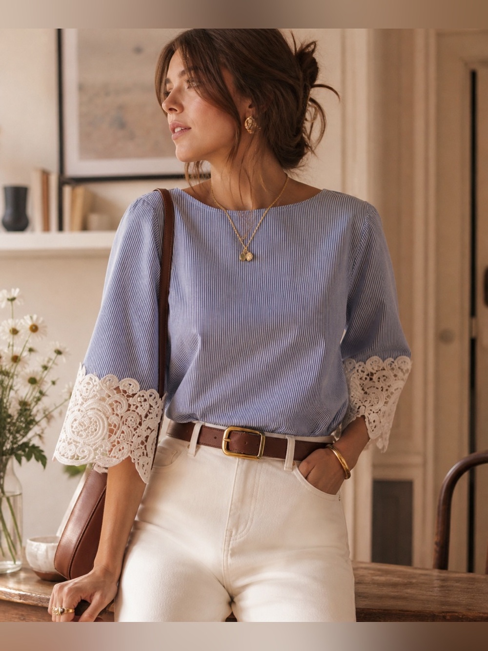 Zara CottonTop with Lace Sleeves